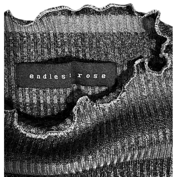 Endless Rose Mock Neck Metallic Striped Lettuce Trim Long Sleeve Top Womens  Sm - Picture 3 of 6